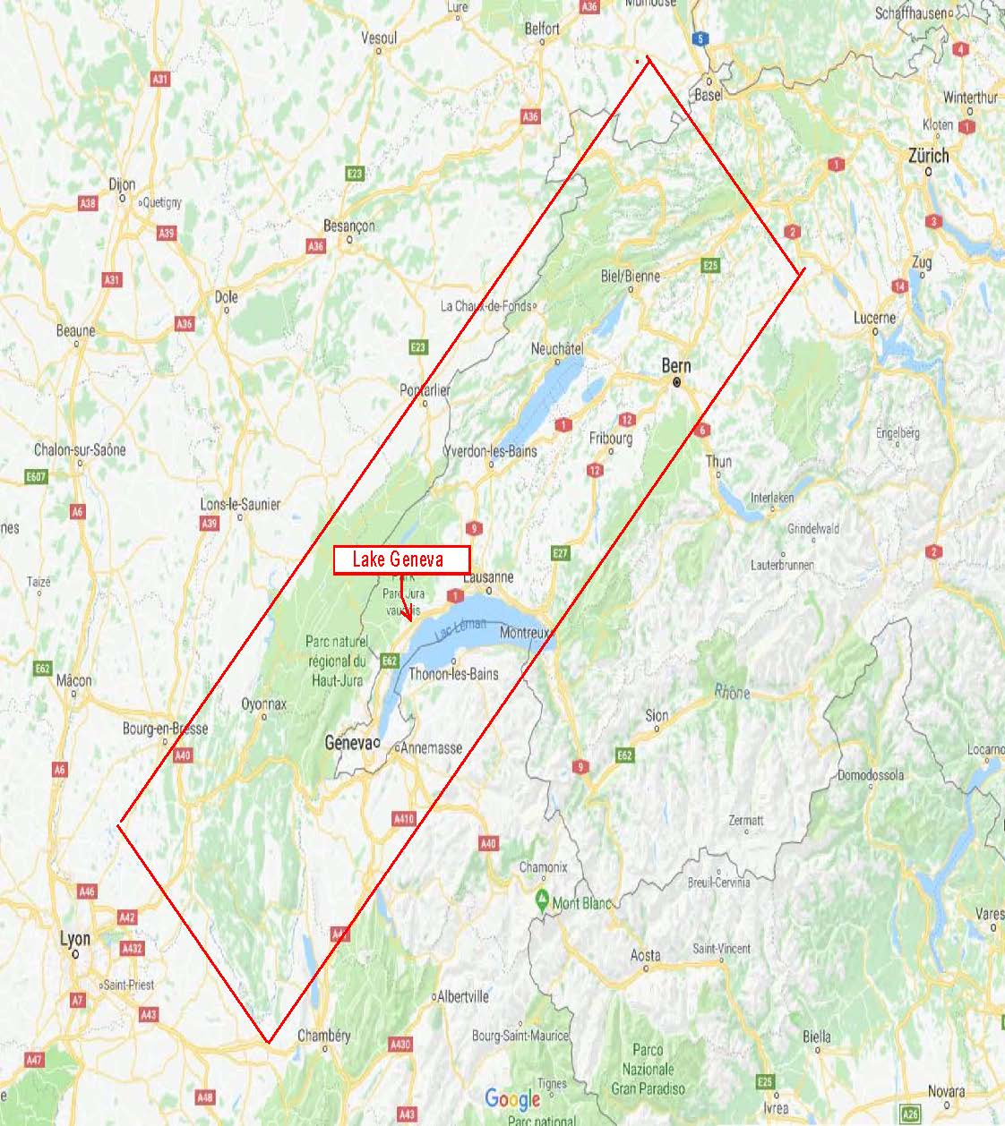 mountain range including Col du Grande Colombier marked off