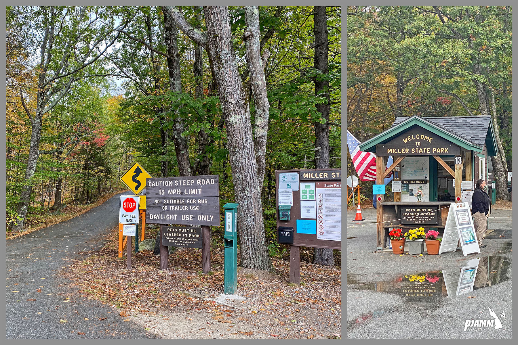 Cycling Pack Monadnock, New Hampshire - welcome post and informational signs at Miller State Park