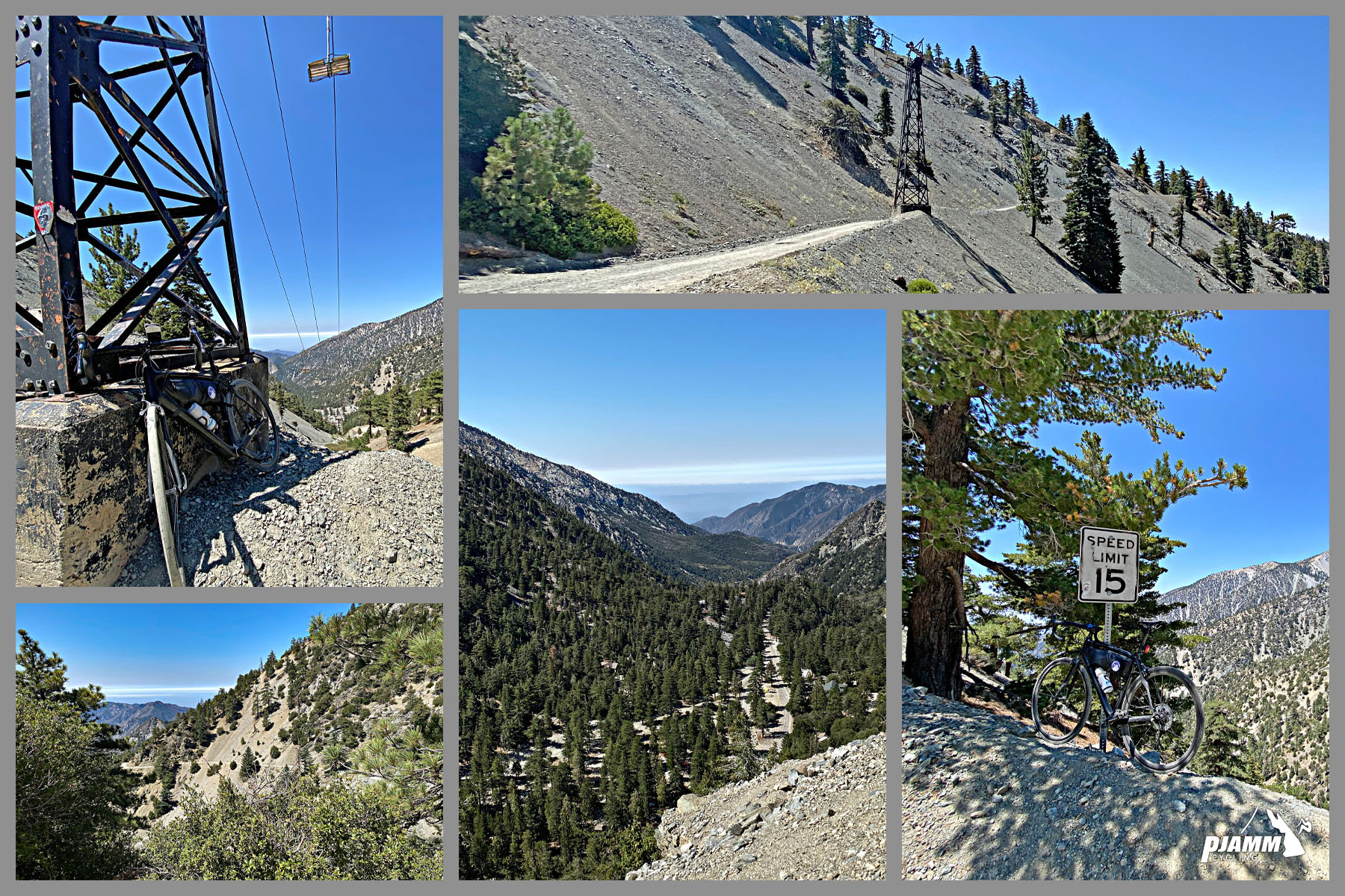 photo collage shows the 2.8 mile segment of gravel road on the Mt. Baldy bike climb