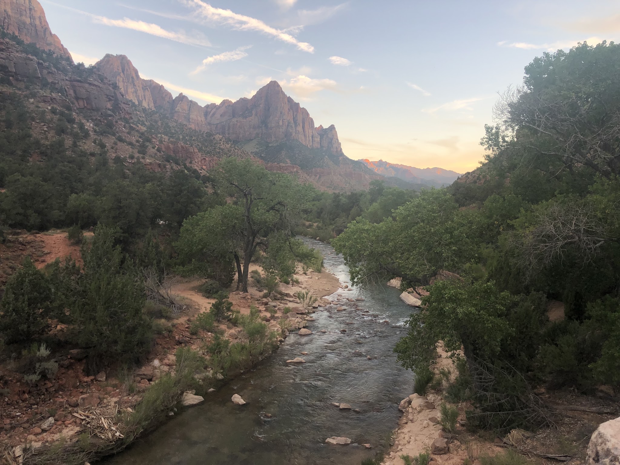 Cycling Zion National Park - Pedestrian bridge at sunset