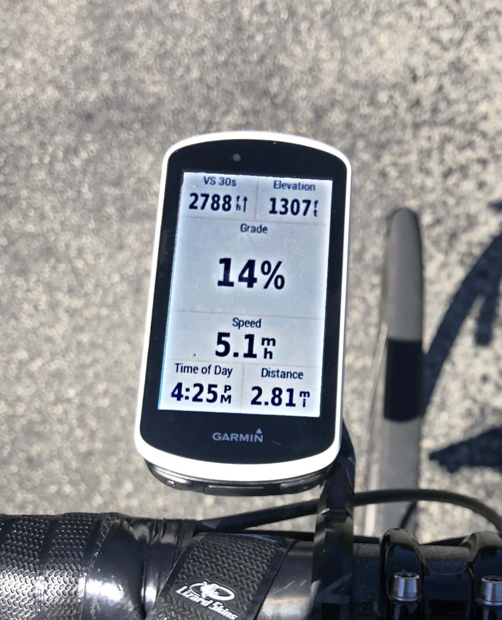 Cycling Mt. Madonna, Santa Cruz Mountains - Garmin device displaying 14% grade