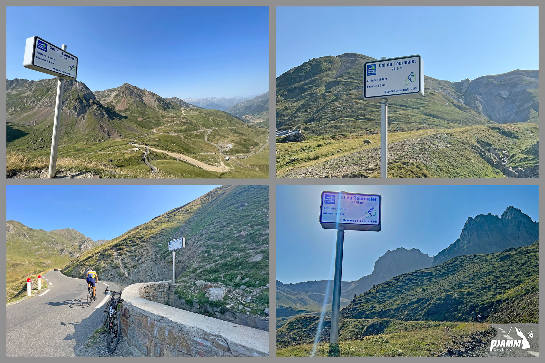 photo collage shows kilometer markers along the climb route