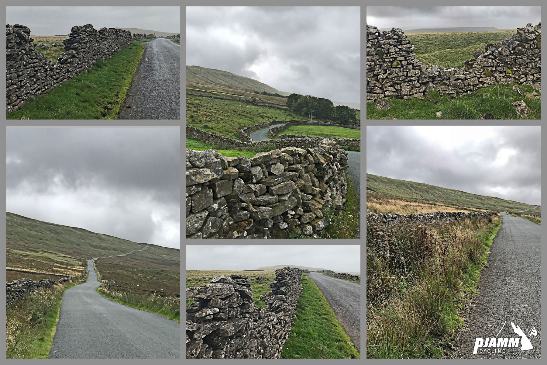 Cycling Fleet Moss, England photo collage shows stone fences