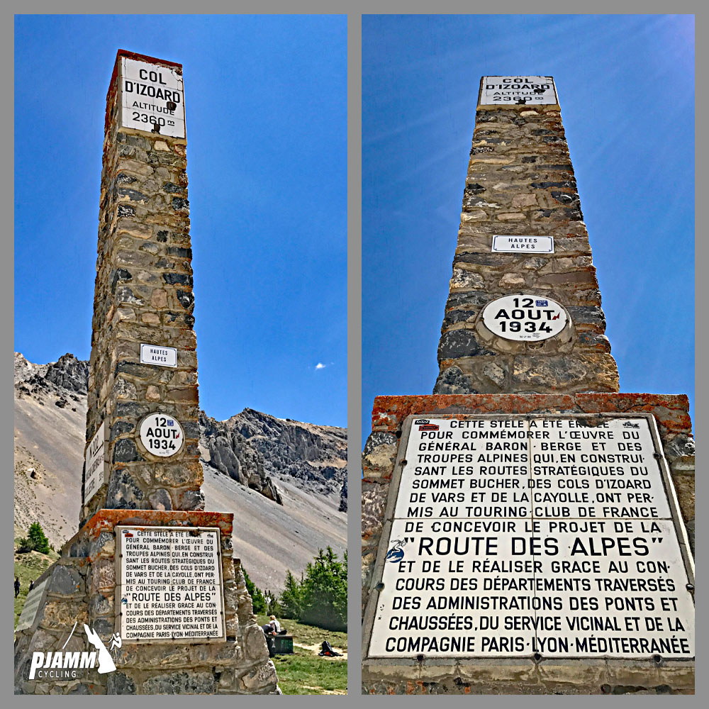 Cycling Col d'Izoard -huge stone monument for Col d'Izoard