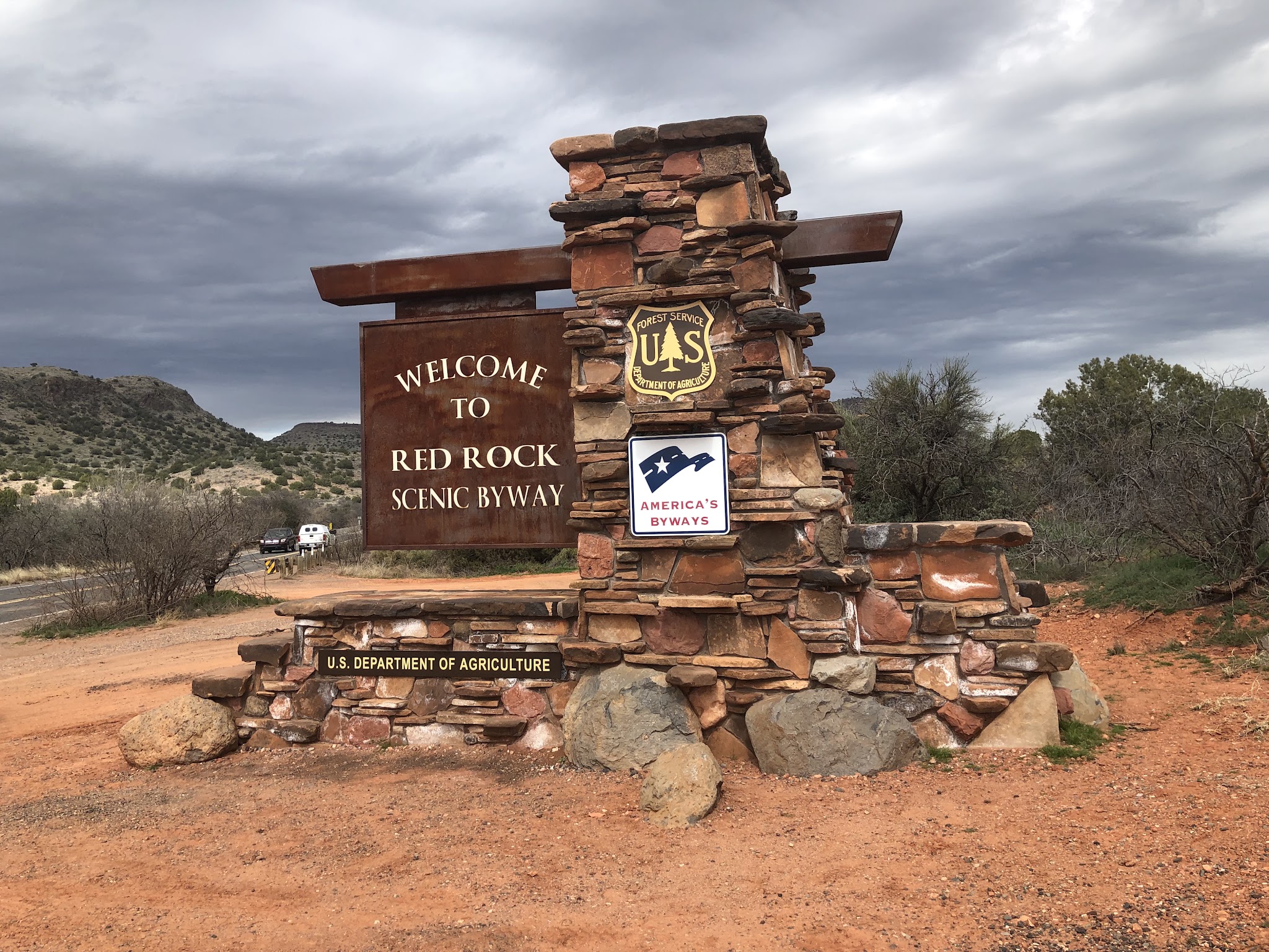 Bike climb Sedona and Hwy 89A - Red Rock Scenic Byway sign.