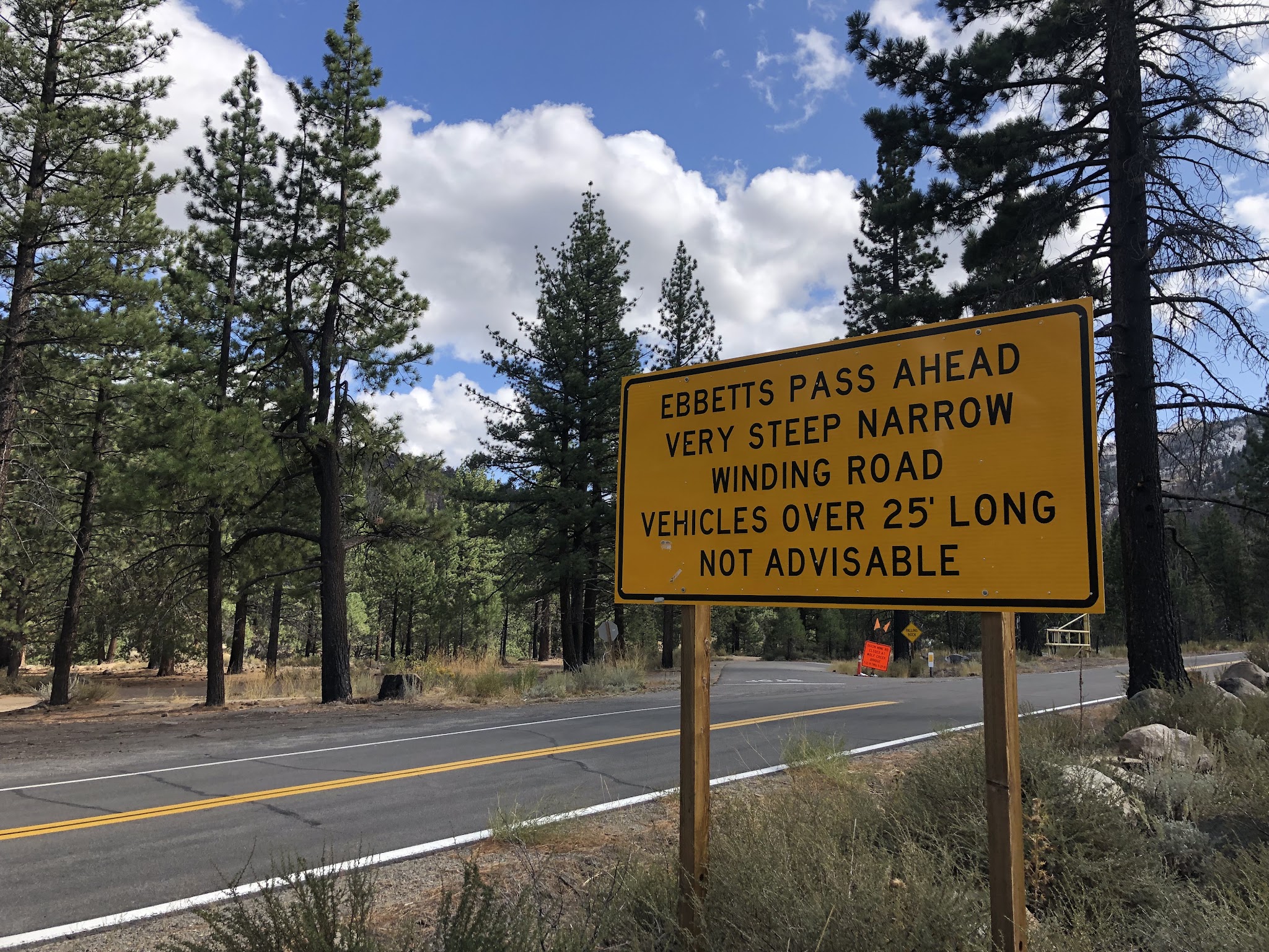 Cycling Ebbetts Pass - steep grade road sign
