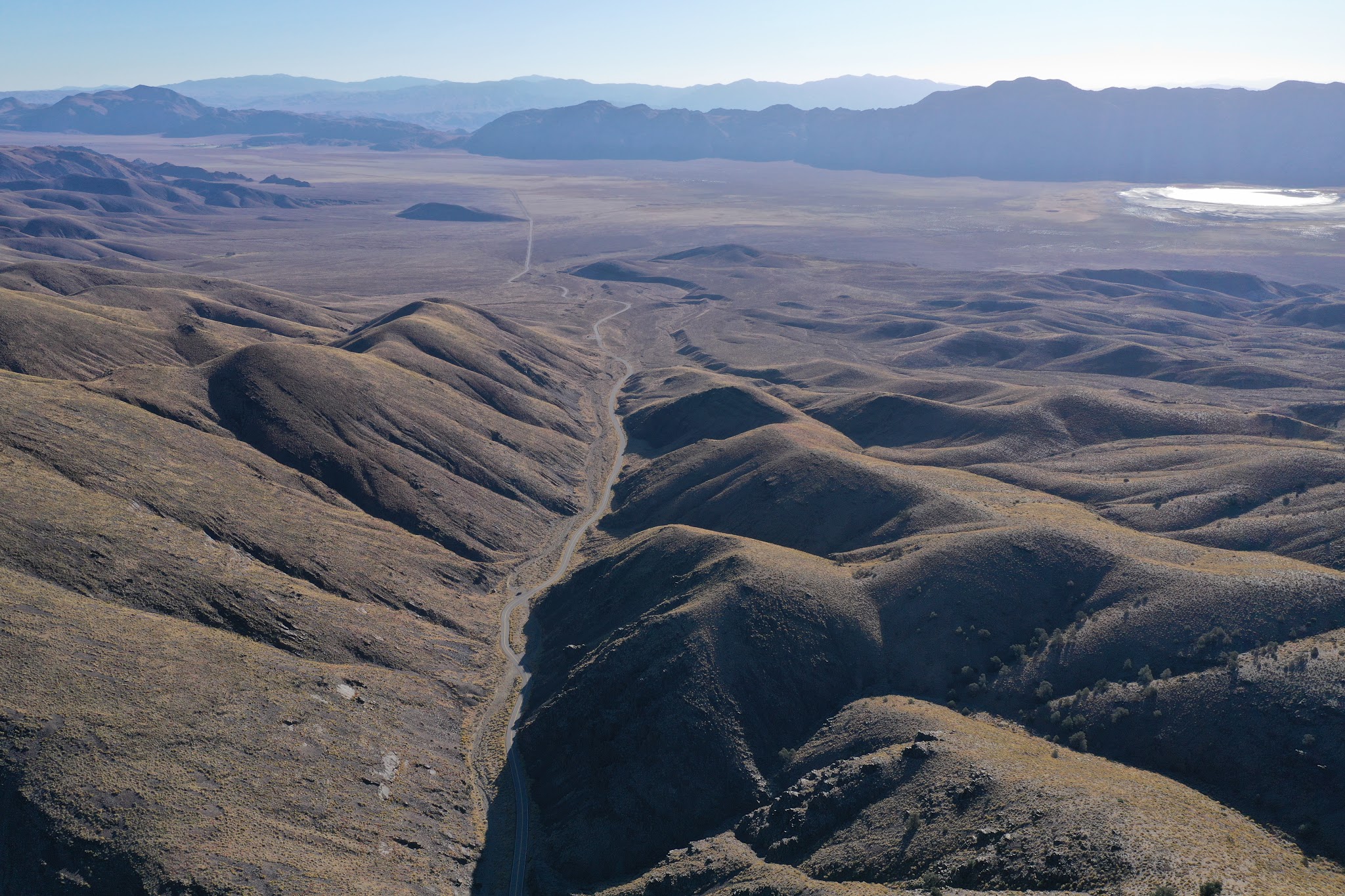 cycling White Mountain Road - Bristlecone Forest aerial drone photo of hwy 168 from Big Pine