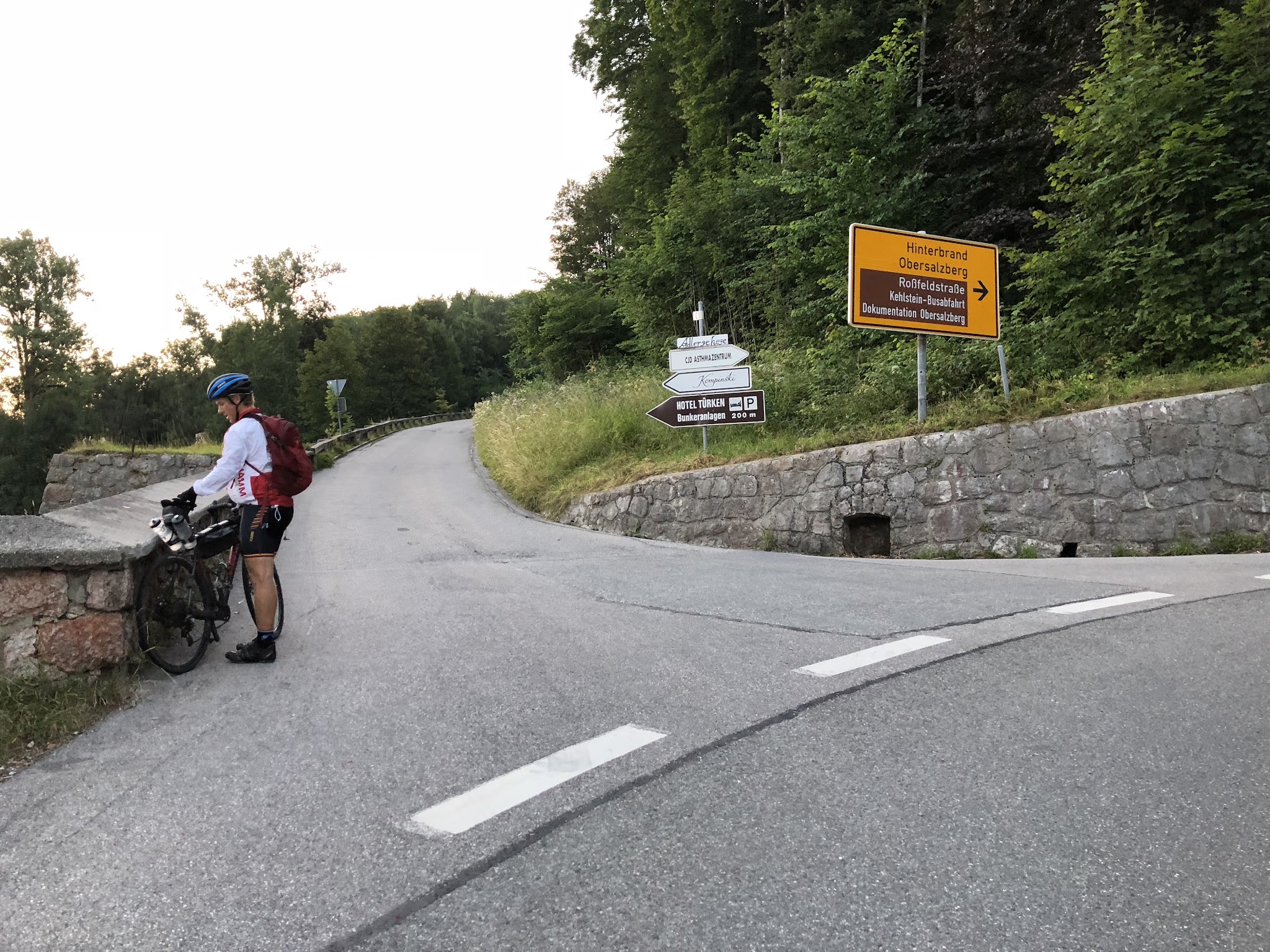 Bicycling Kehlsteinhaus - Eagles Nest - fork in the road, cyclist, bike, signs