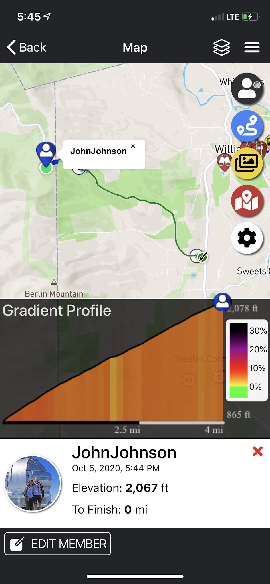 Cycling Petersburg Pass, Massachusetts - PJAMM Adventure App shows climb grade and profile