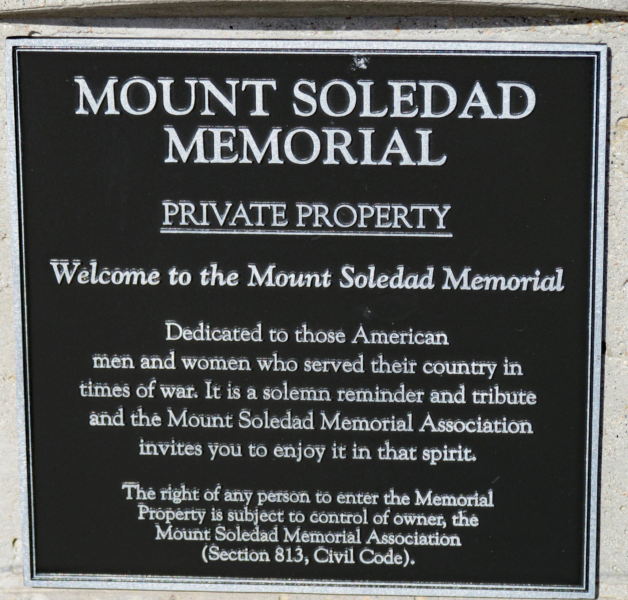 plaque for Mount Soledad Memorial 