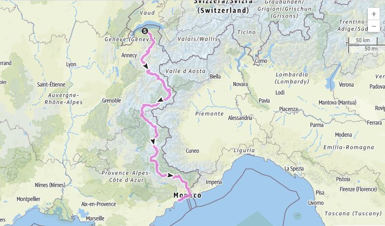 Cycling Cime Bonette from Jausiers, France - Route des Grands Alpes map