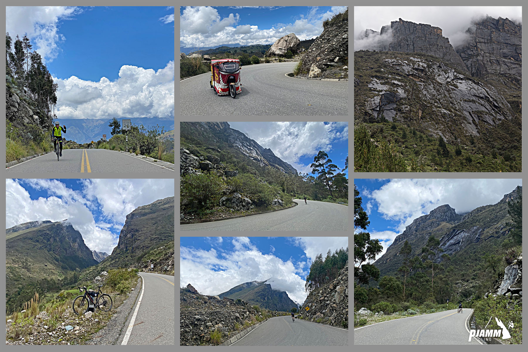 Photo collage shows the elevation gaining on miles 8 through 11, PJAMM Cycling logo in corner