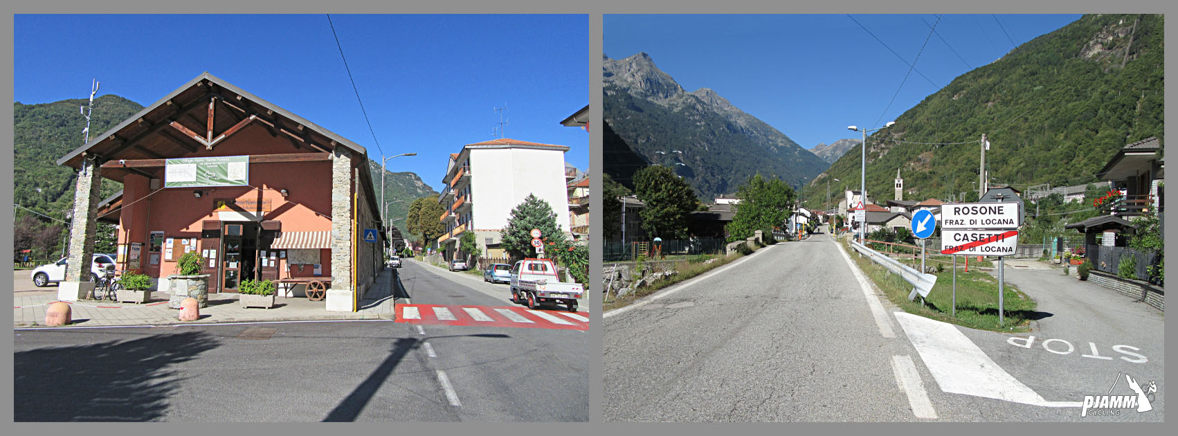 Cycling Colle de Nivolet, Italy - Locana Vistor's Center, sign for Rosone