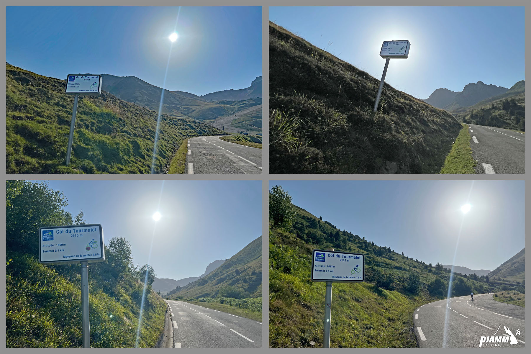 photo collage shows kilometer markers along the climb route