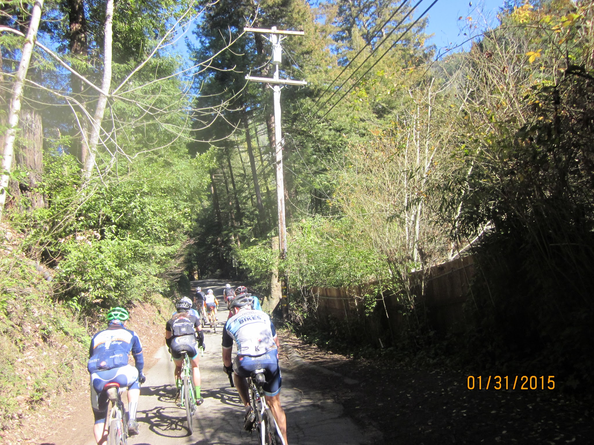 Bike race Old Cazadero Road  - cyclist climbing steep portion of road. 
