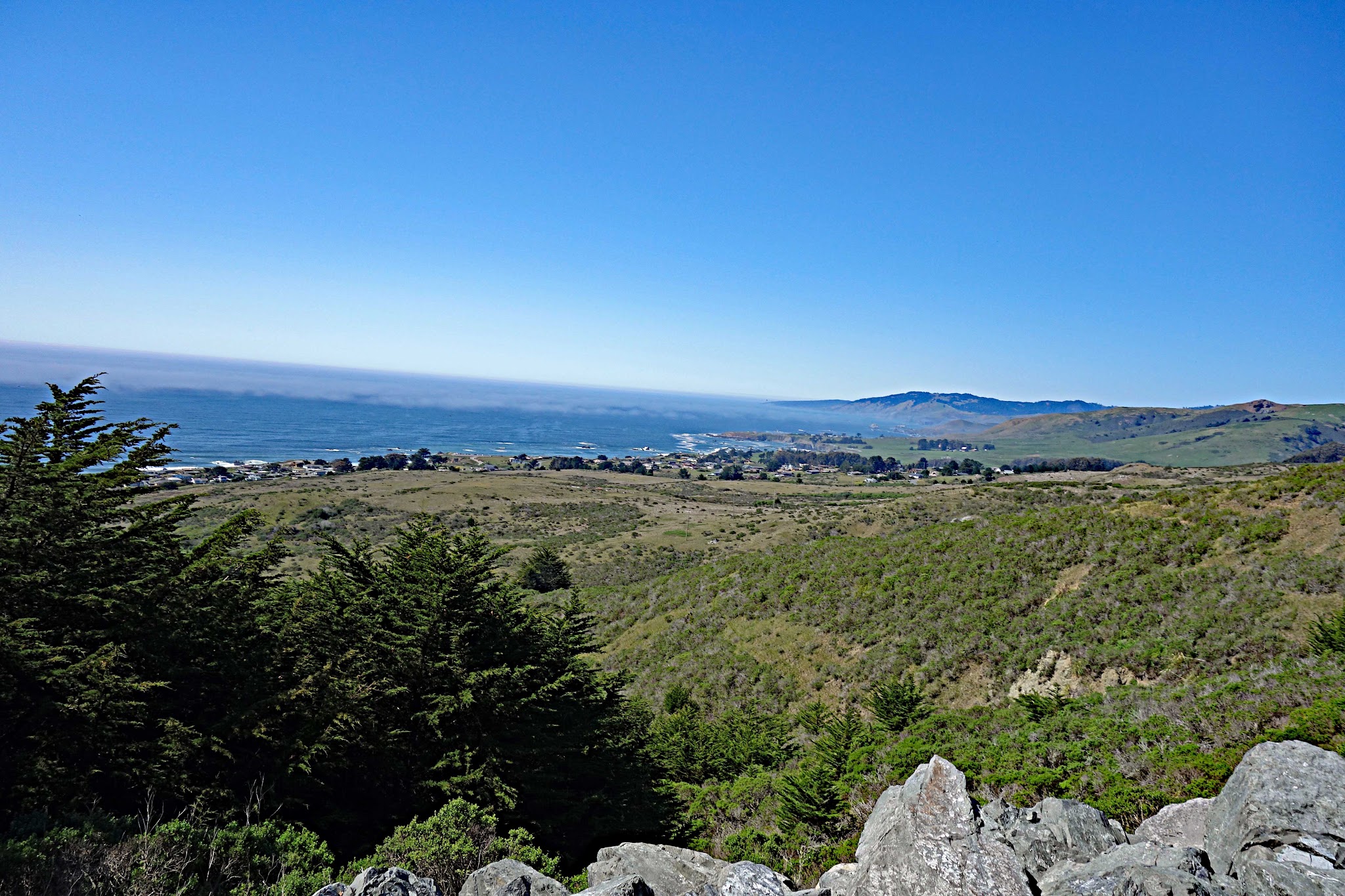 View while bicycling up Coleman Valley Road of Pacific Ocean and Hwy 1. 