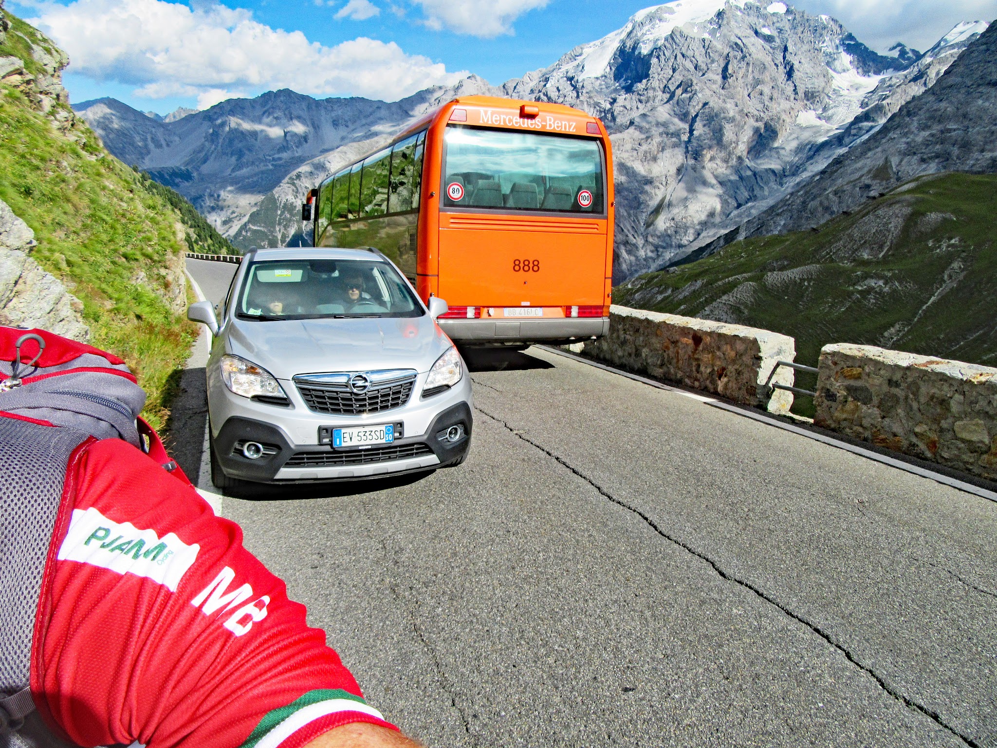 traffic jam along the narrow mountainous roadway