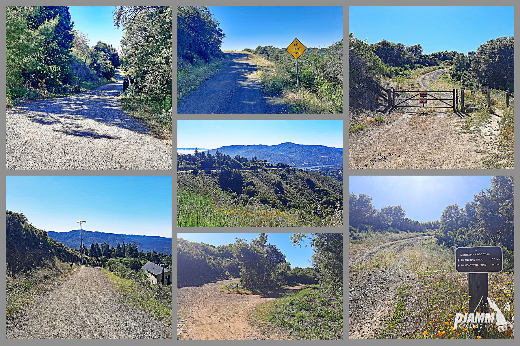 Cycling Bohlman On Orbit - photo collage, PJAMM Cycling logo in corner, stretches of narrow one-lane dirt road along hillside, blue sky, greenery, rural looking landscape