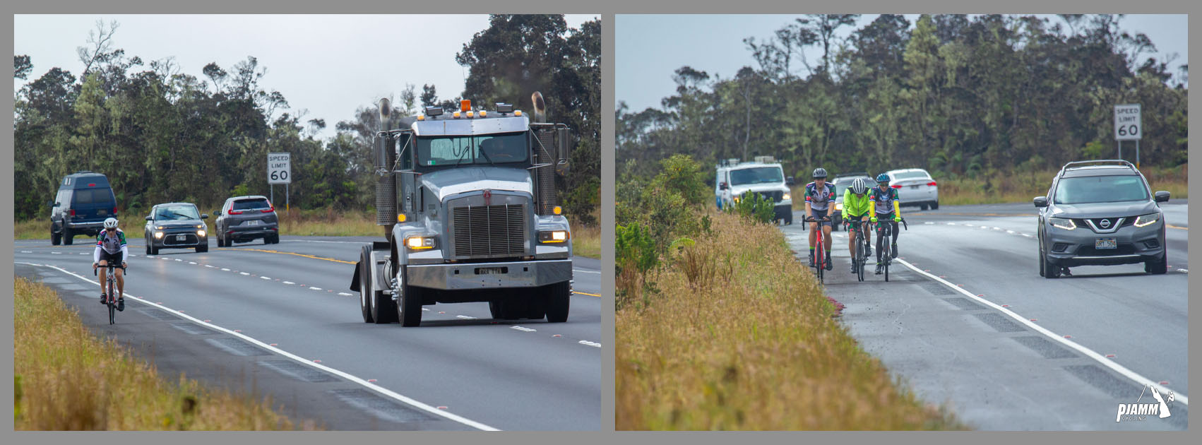 PJAMM Cyclists ride within traffic on Saddle Road