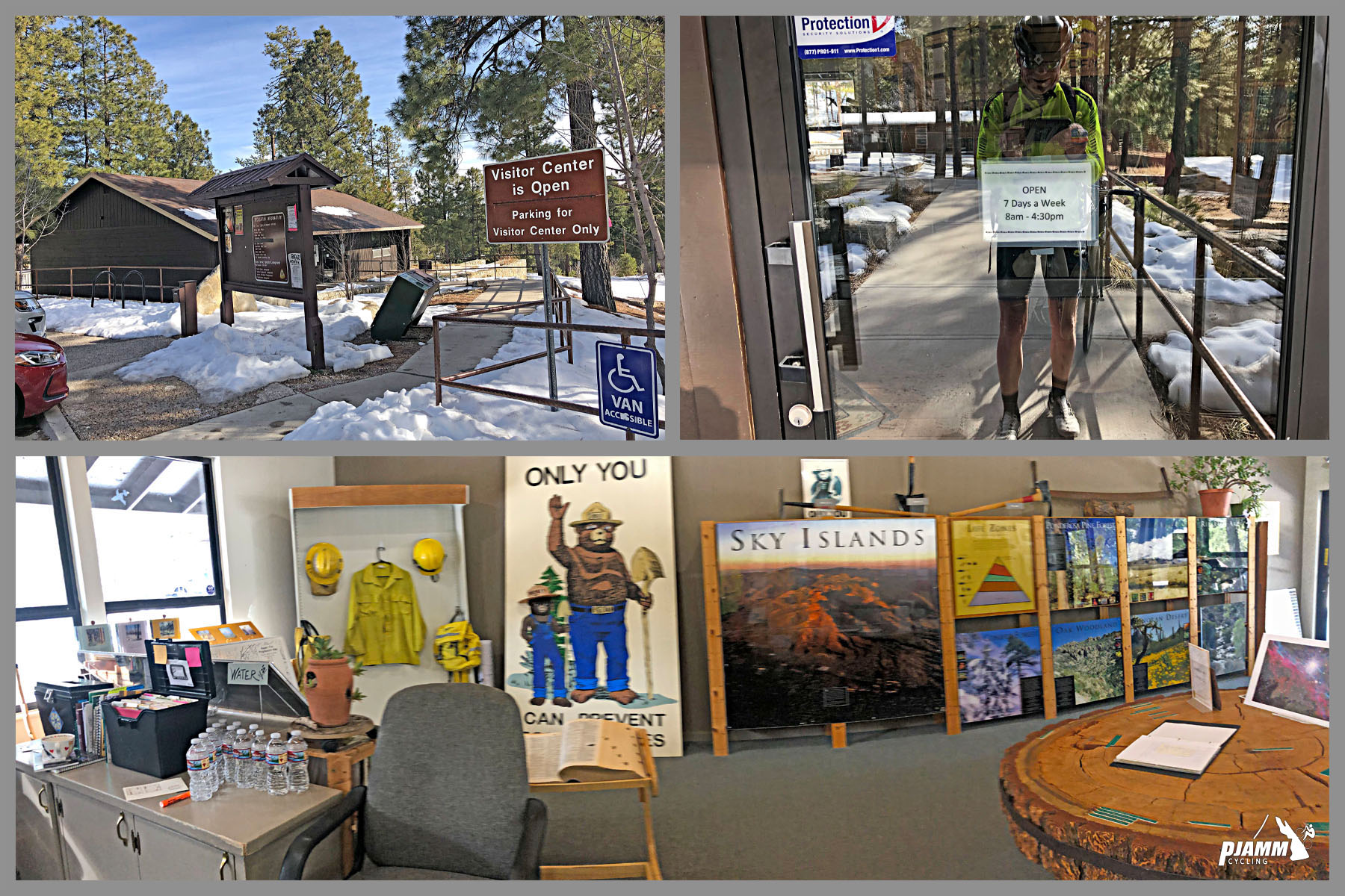 Cycling Mt. Lemmon, Arizona - inside and outside views of Palisades Visitor Center