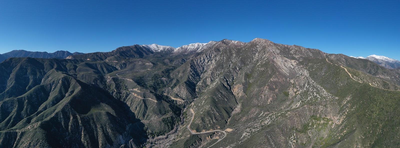 Cycling Dawson Saddle from San Gabriel Reservoir - view of Hairpin curves.