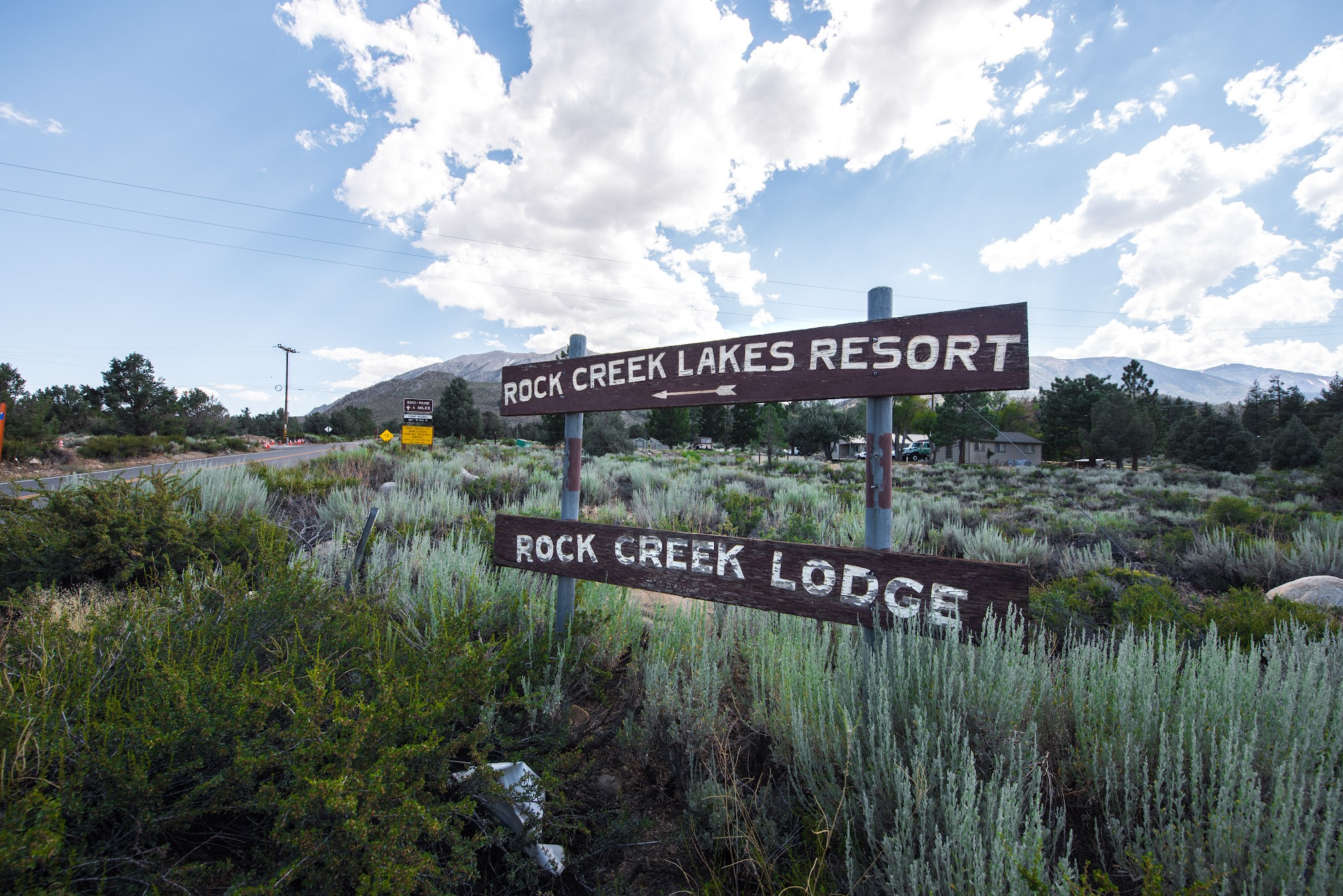 Rock Creek Road bike climb - Rock Creek Lodge and Rock Creek Lakes Resort sign