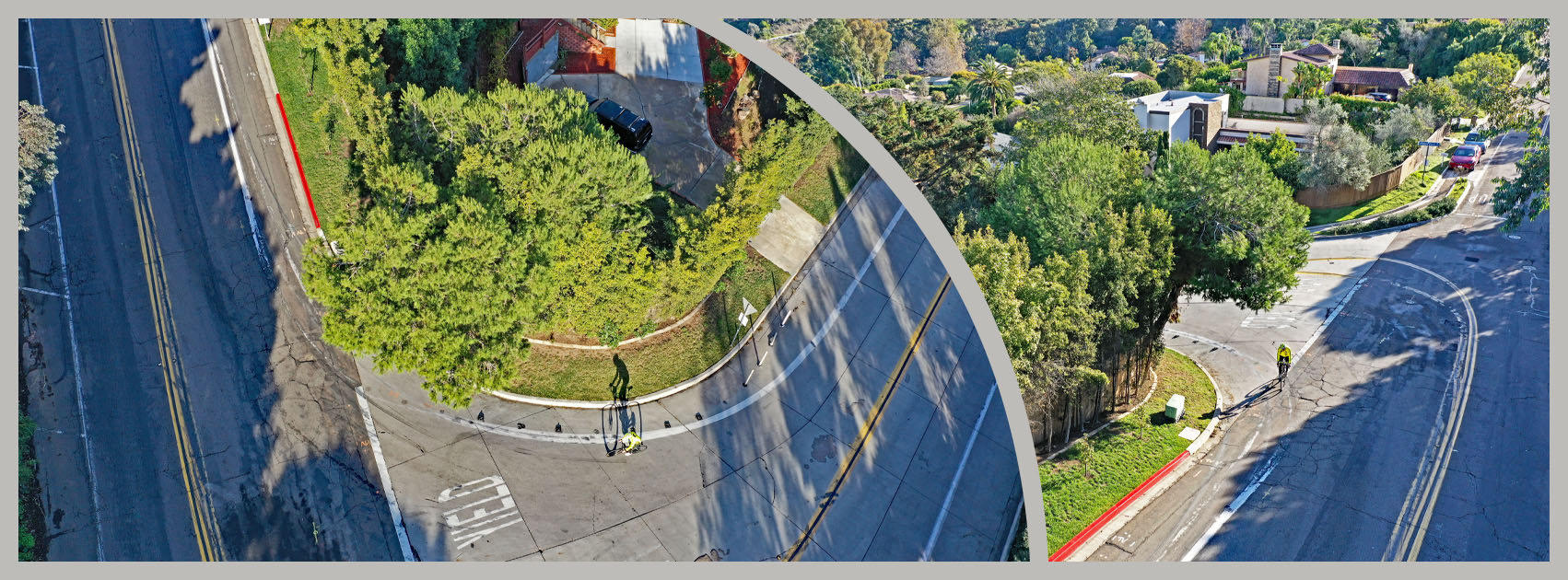 aerial drone view of 90 degree turn along climb