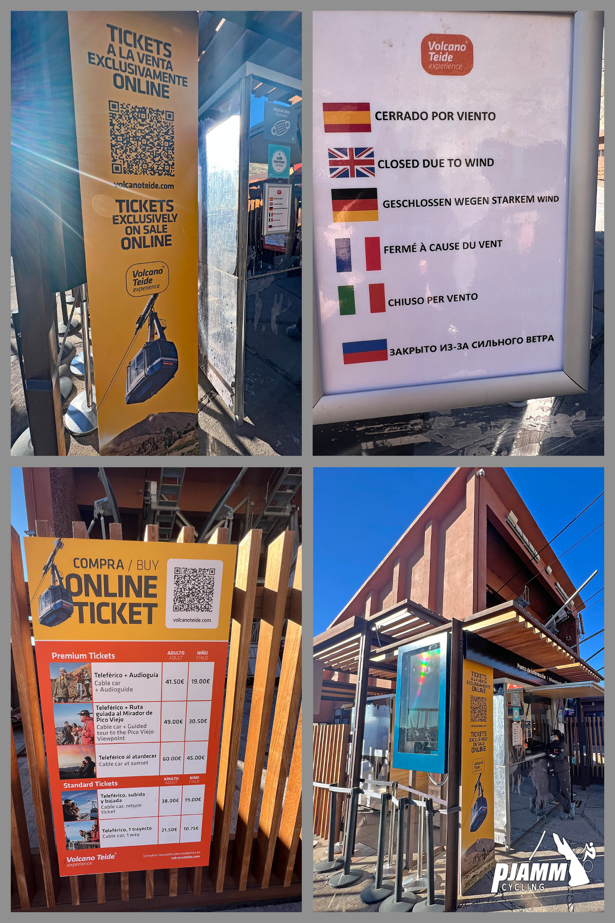 informational signs for the tram up Mt. Teide