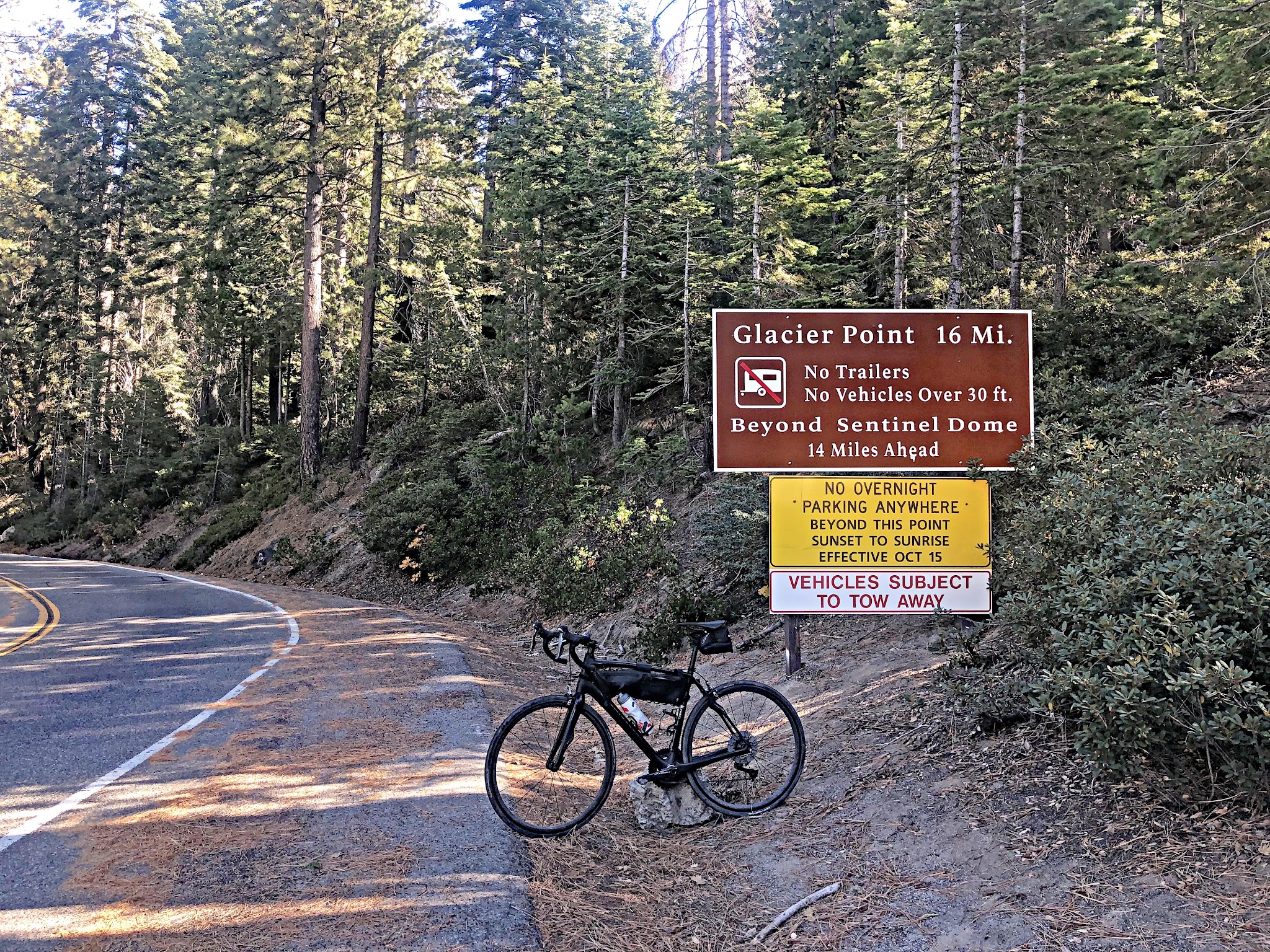 Glacier Point Bike Climb Bicycle ride up to Glacier Point - view from Tunnel View - El Capitan and Half Dome
