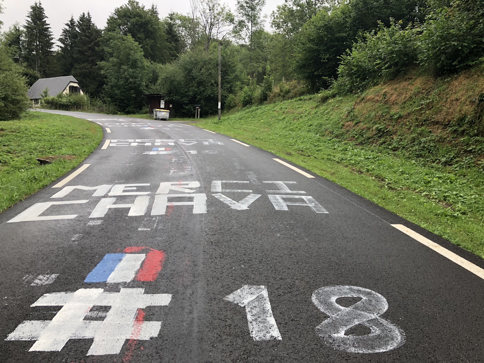 Bicycle ride Col du Soulor from Ferrieres - tour de france paint on ground