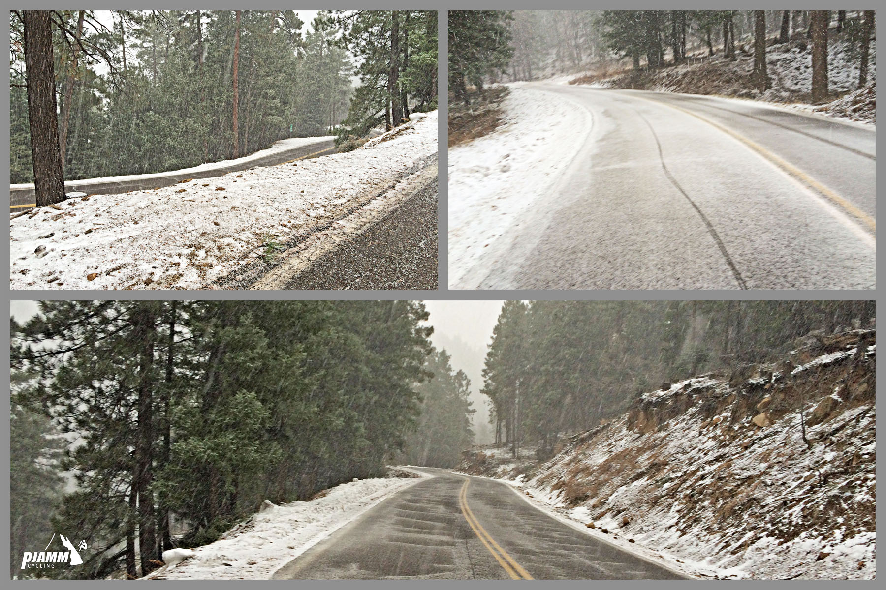 Cycling Mt. Graham, Arizona - soaking wet, snow covered roadways 