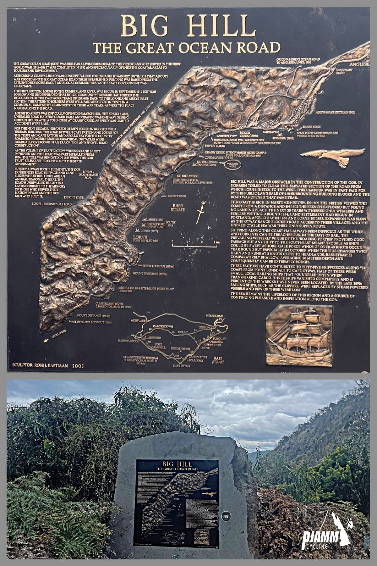 plaque for Big Hill, the steepest km on the route