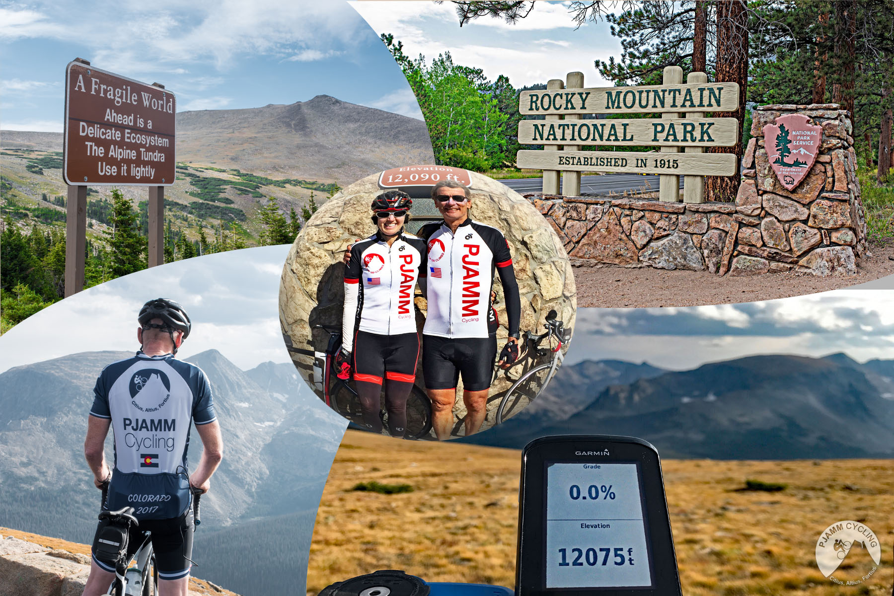 Cycling Trail Ridge, Colorado Fragile World sign on bike climb up Trail Ridge