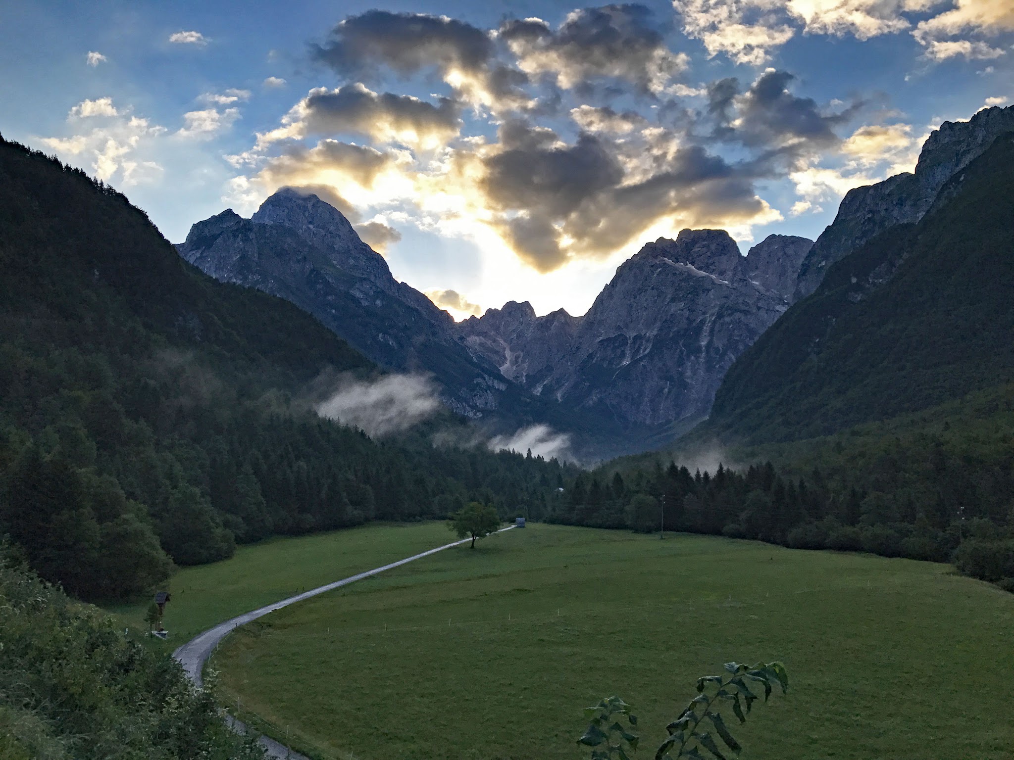 Cycling Vzpon na Mangart - sunrise - mountains, blue sky, meadow