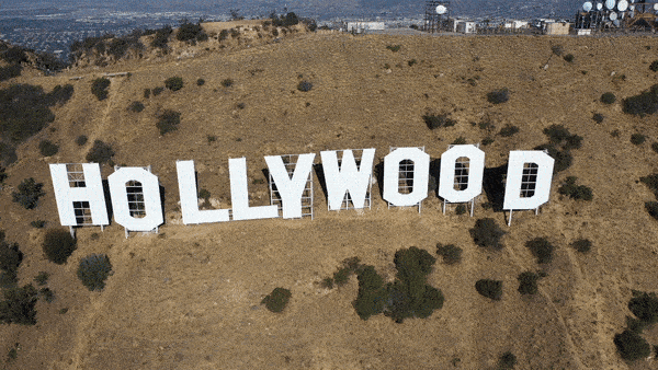 Cycling to the iconic Hollywood sign - aerial drone views of Hollywood sign