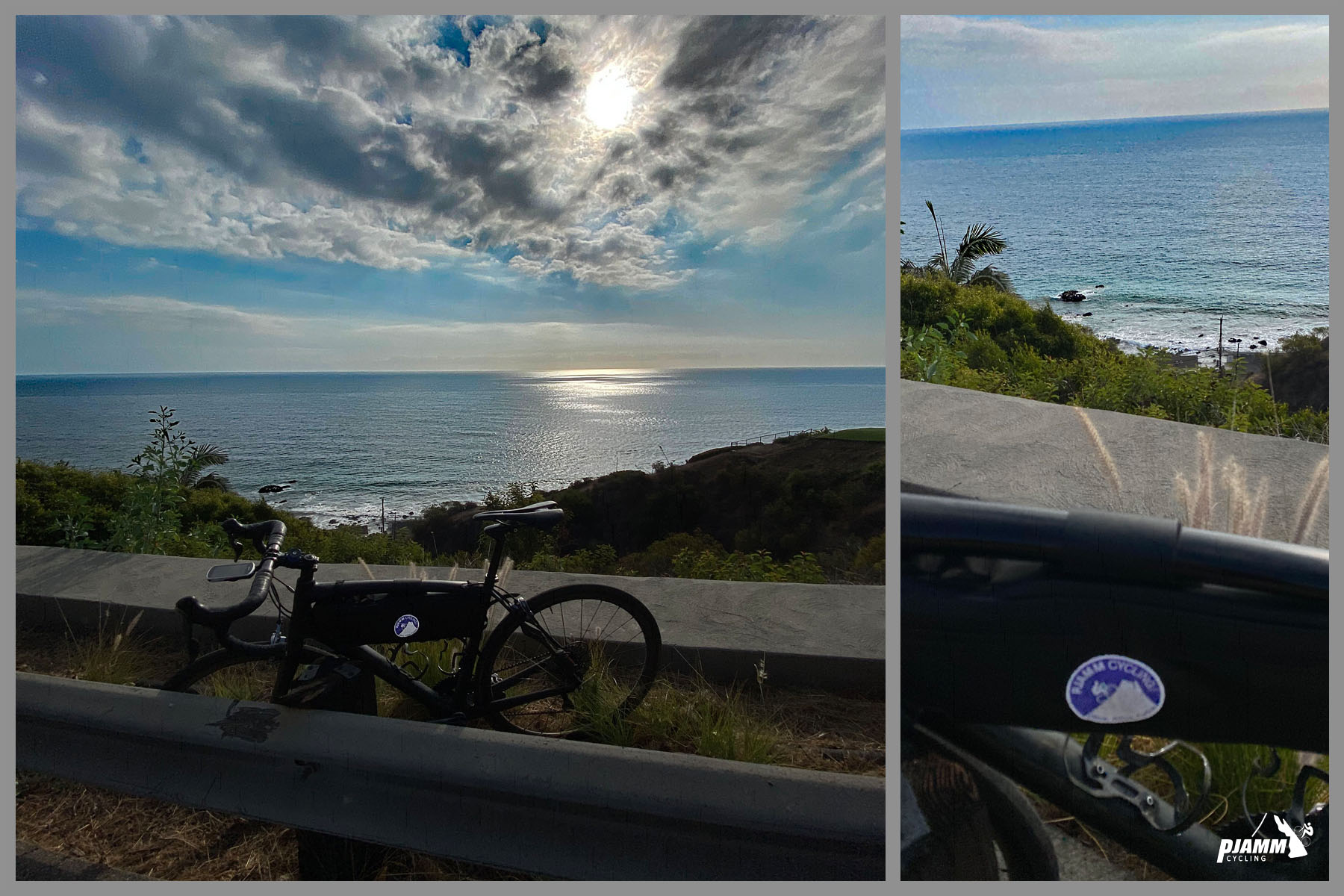 Cycling Big Rock Drive to Stunt Road - bike parked against guardrail overlooking Pacific Ocean 