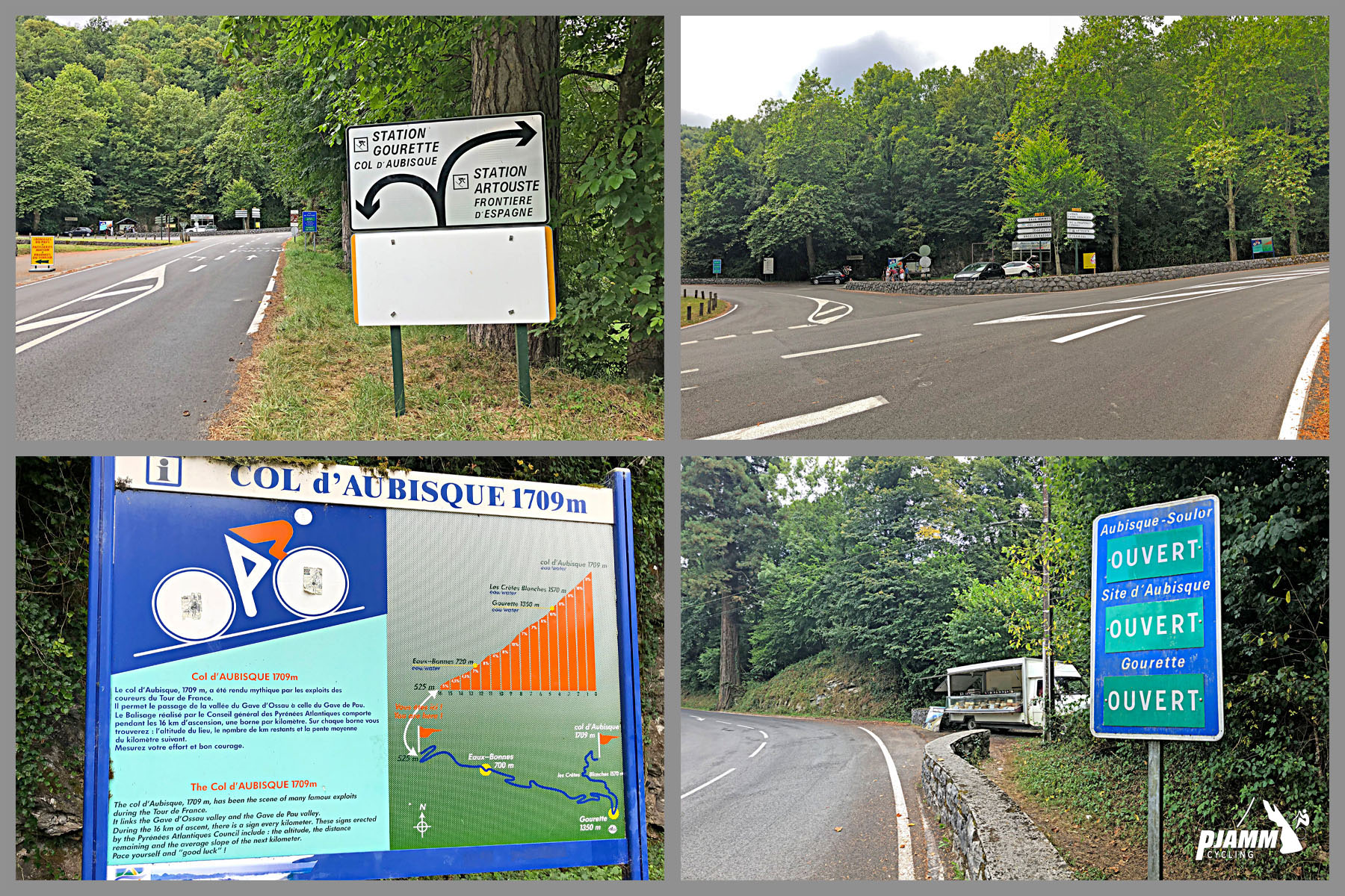 Cycling Col d’Aubisque from Laruns - road signs at climb start