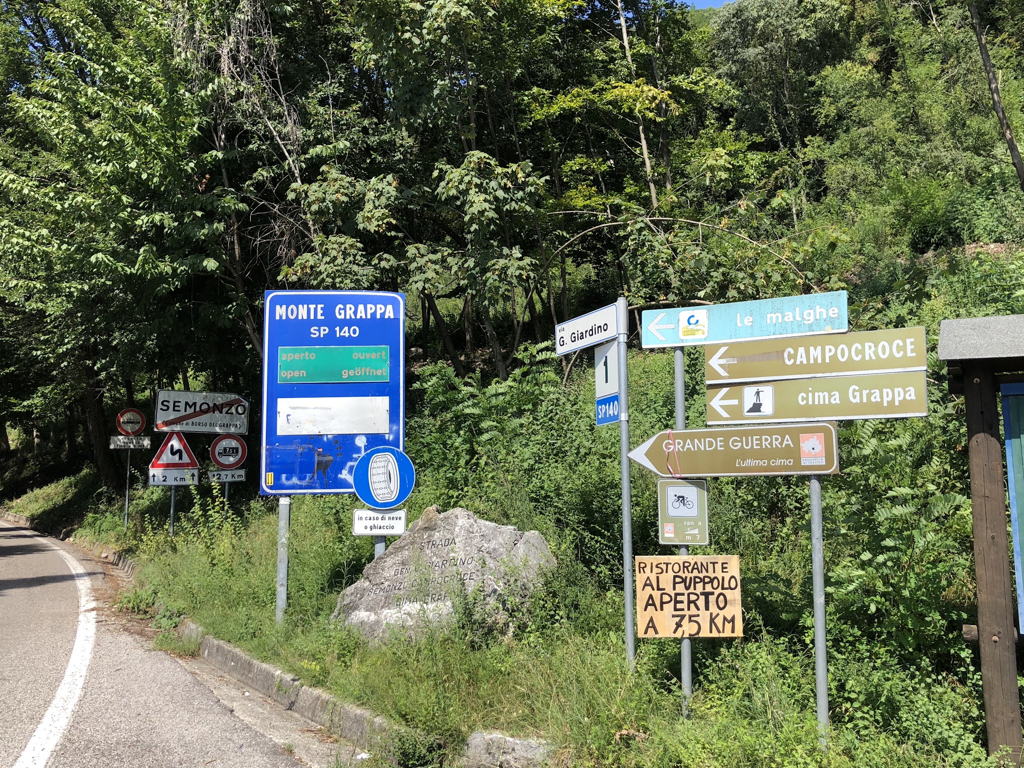 Bicycle ride Monte Grappa from Semonzo, Monte Grappa road sign, start of climb