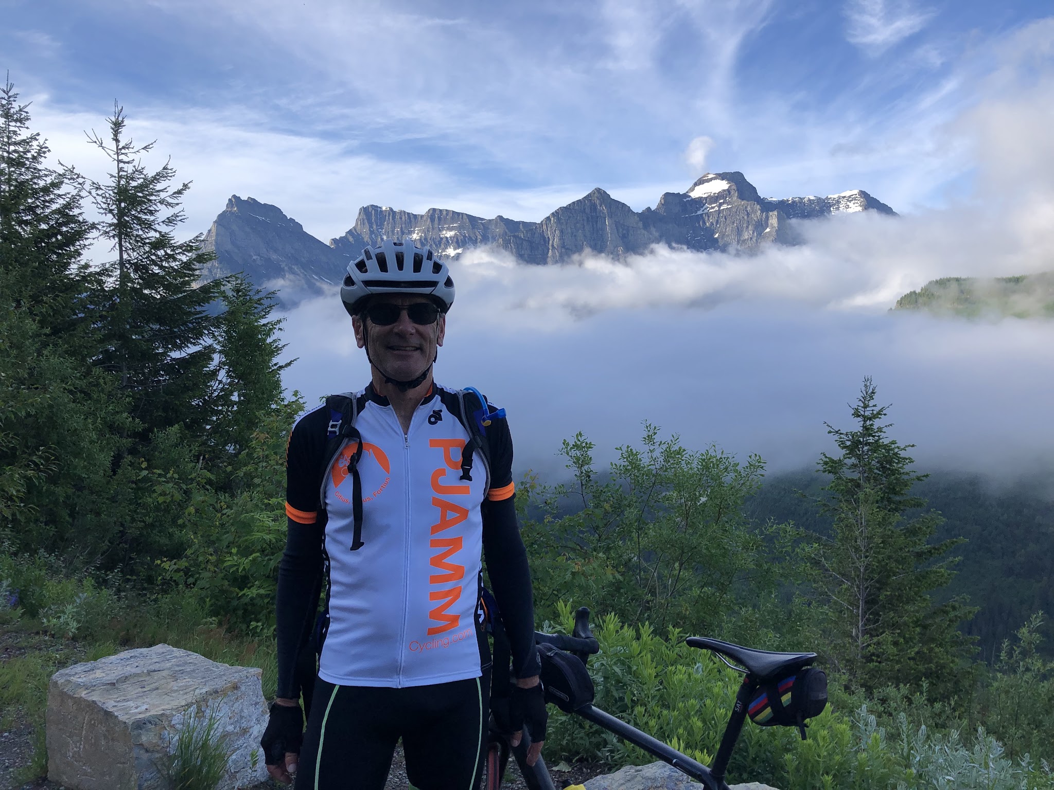 Cycling Going to the Sun Road - Logan Pass - Bruce Hamilton in pjamm jersey