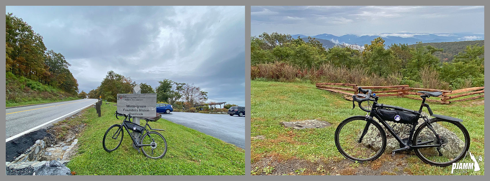 Cycling Wintergreen, Virginia - bike parked at overlook at mile 6.4
