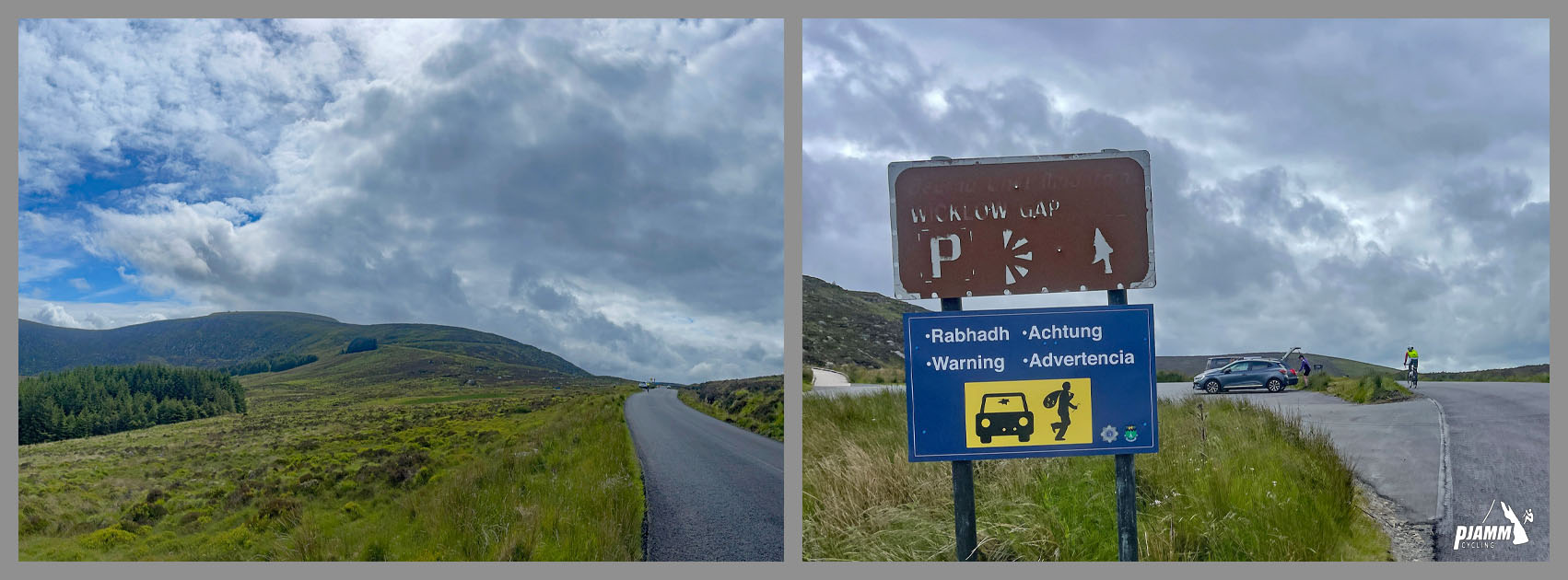 Cycling Wicklow Gap East, Ireland street sign at climb finish, Wicklow Gap