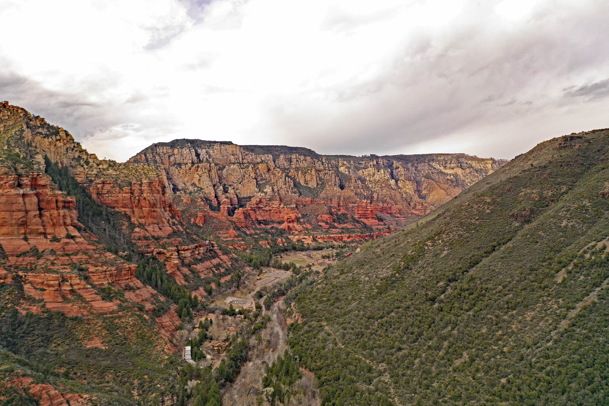 Arizona top bike climbs - aerial drone photo - Cycling Sedona and Hwy 89A - Sterling Canyon past Slide Rock - aerial drone photo