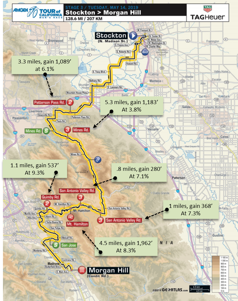 Amgen Tour of California Amgen Tour of California - Map with bike climb details for May 14, 2019 Stage 3