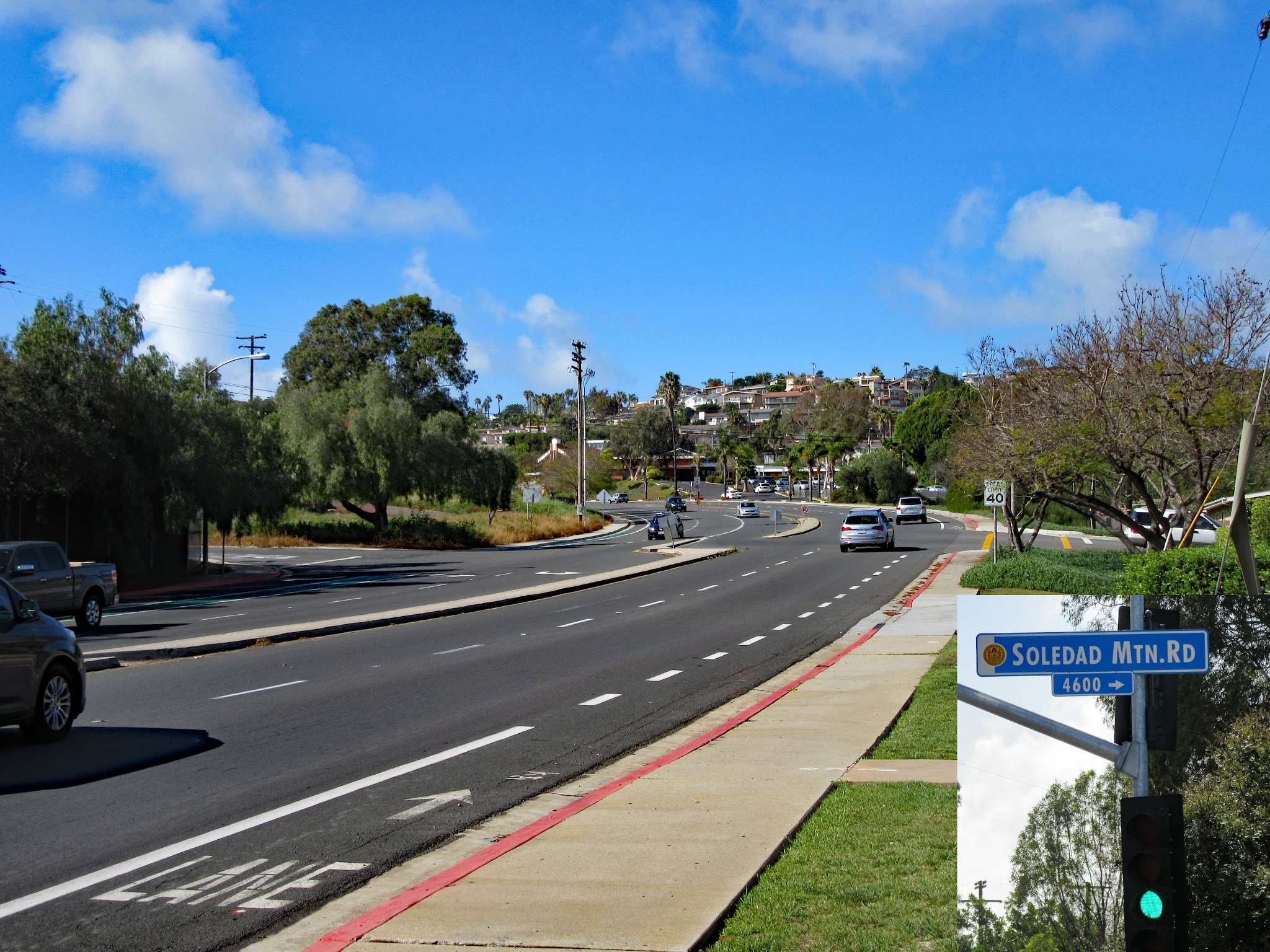 Flat road and road sign for Soledad Mountain Road
