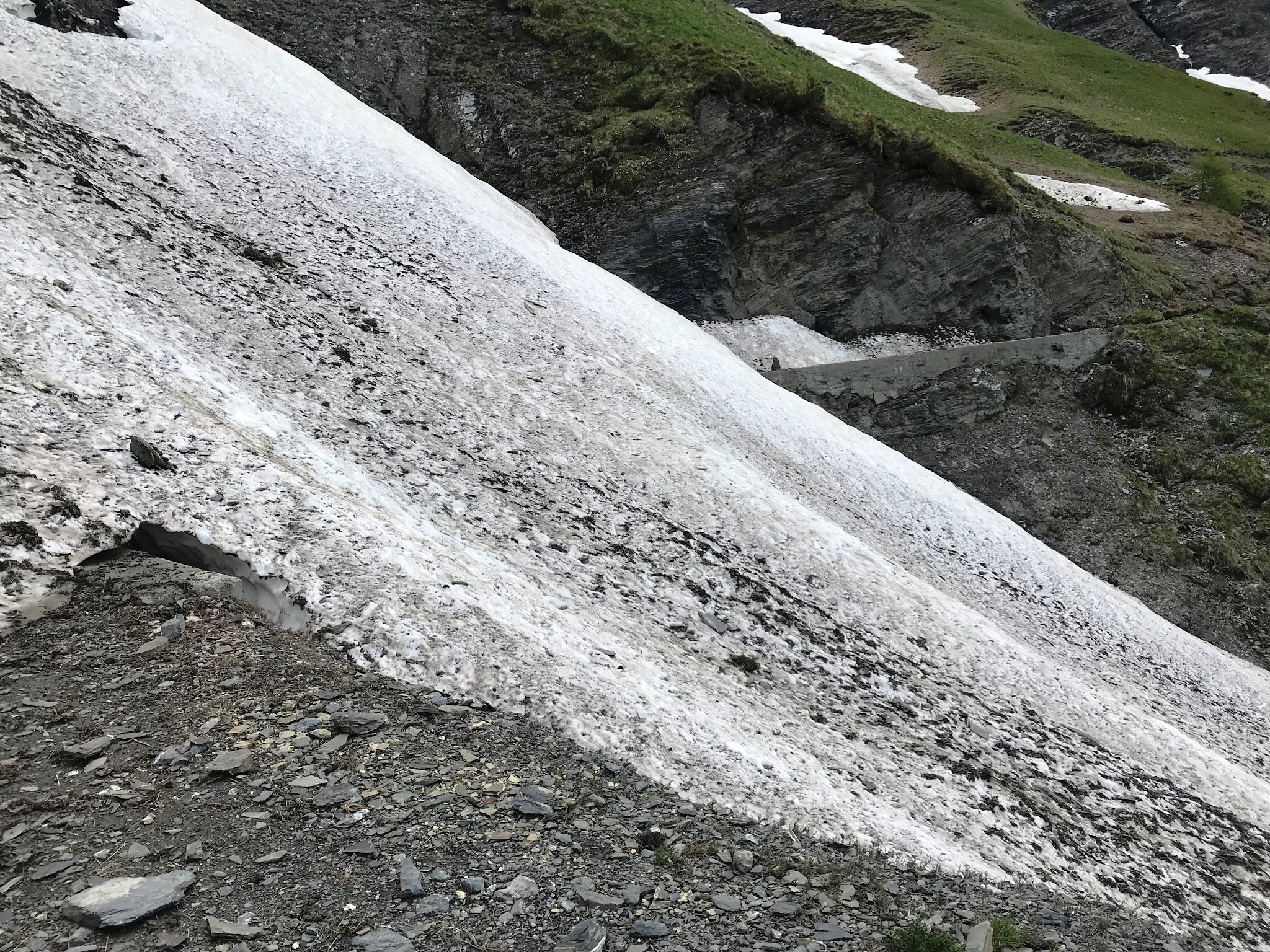 Rionda Bike Climb - snow blocking roadway - gravel road