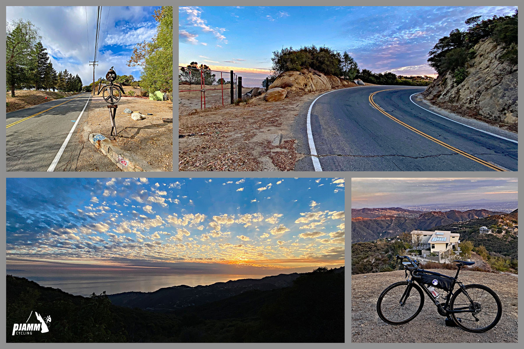 Cycling Big Rock Drive to Stunt Road - final miles on Saddle Peak Road, sunset from hilltop