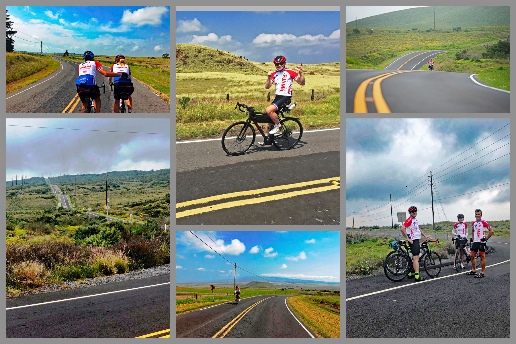 Cimbing Mauna Loa Volcano by bike - cyclists on old saddle road with cinder cone in background