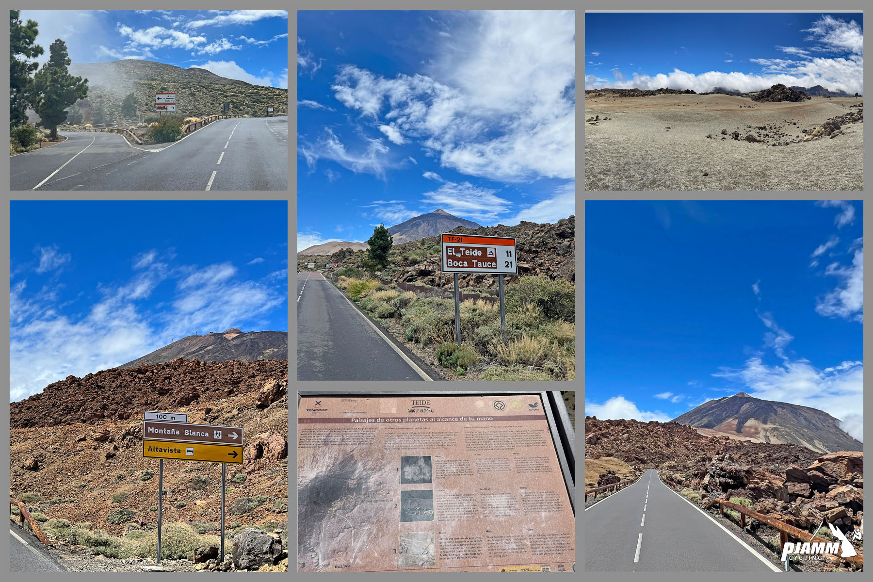 photo collage shows high desert and rocky landscape on the way up to Mt. Teide 