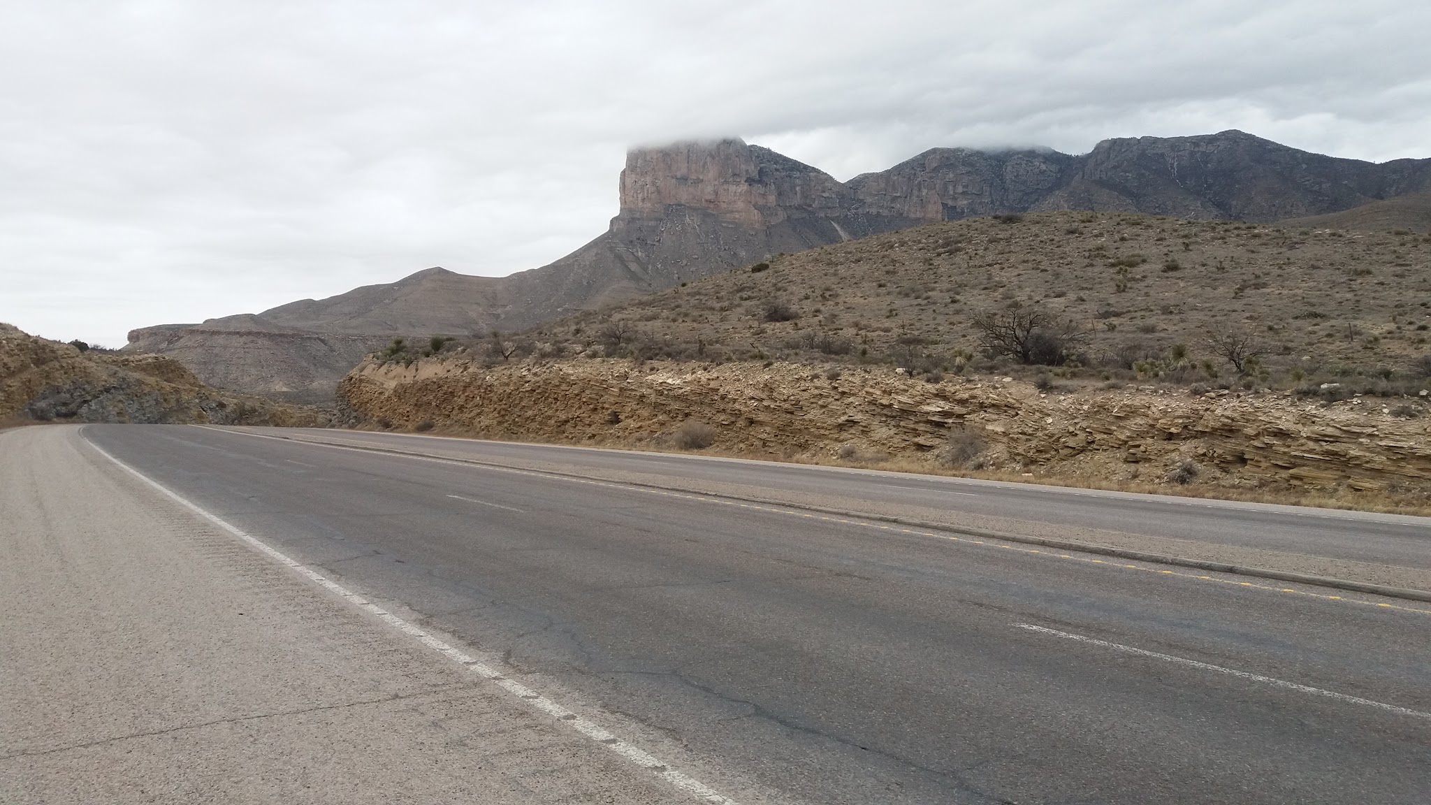 Bicycle ride Guadalupe Mountains National Park - road, mountain, rock formations 