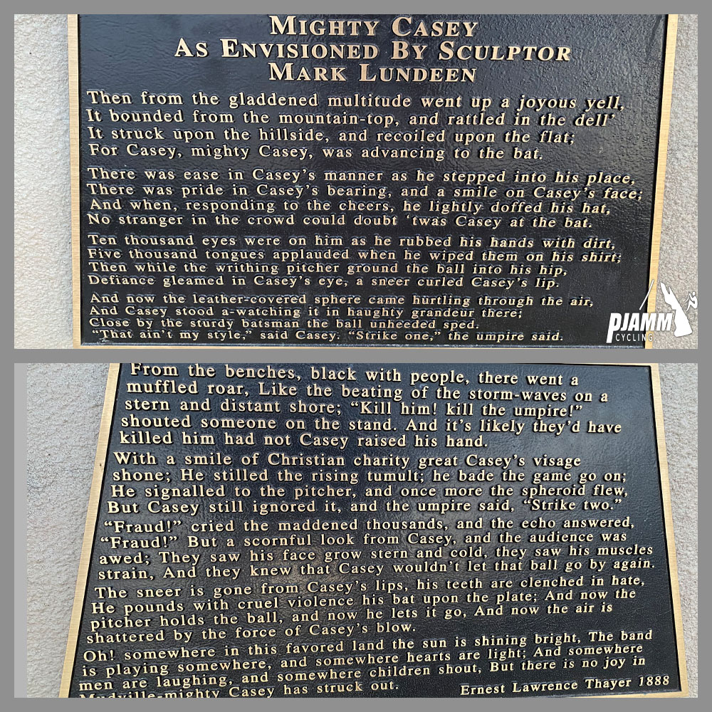 Cycling Route 44 East, Pennsylvania - informational plaque from statue of Mighty Casey